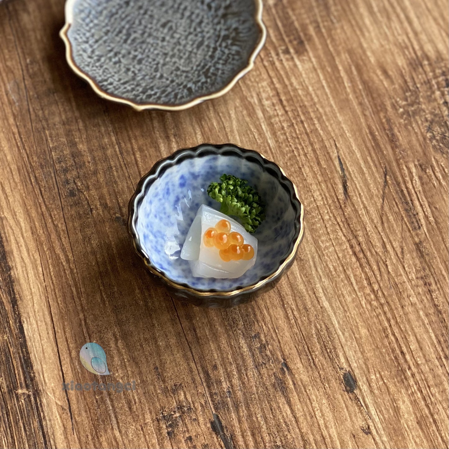 小糖瓷|日本製 🈴️ 描金花狀藍青小鉢/小碟/前菜小鉢/漬物小鉢