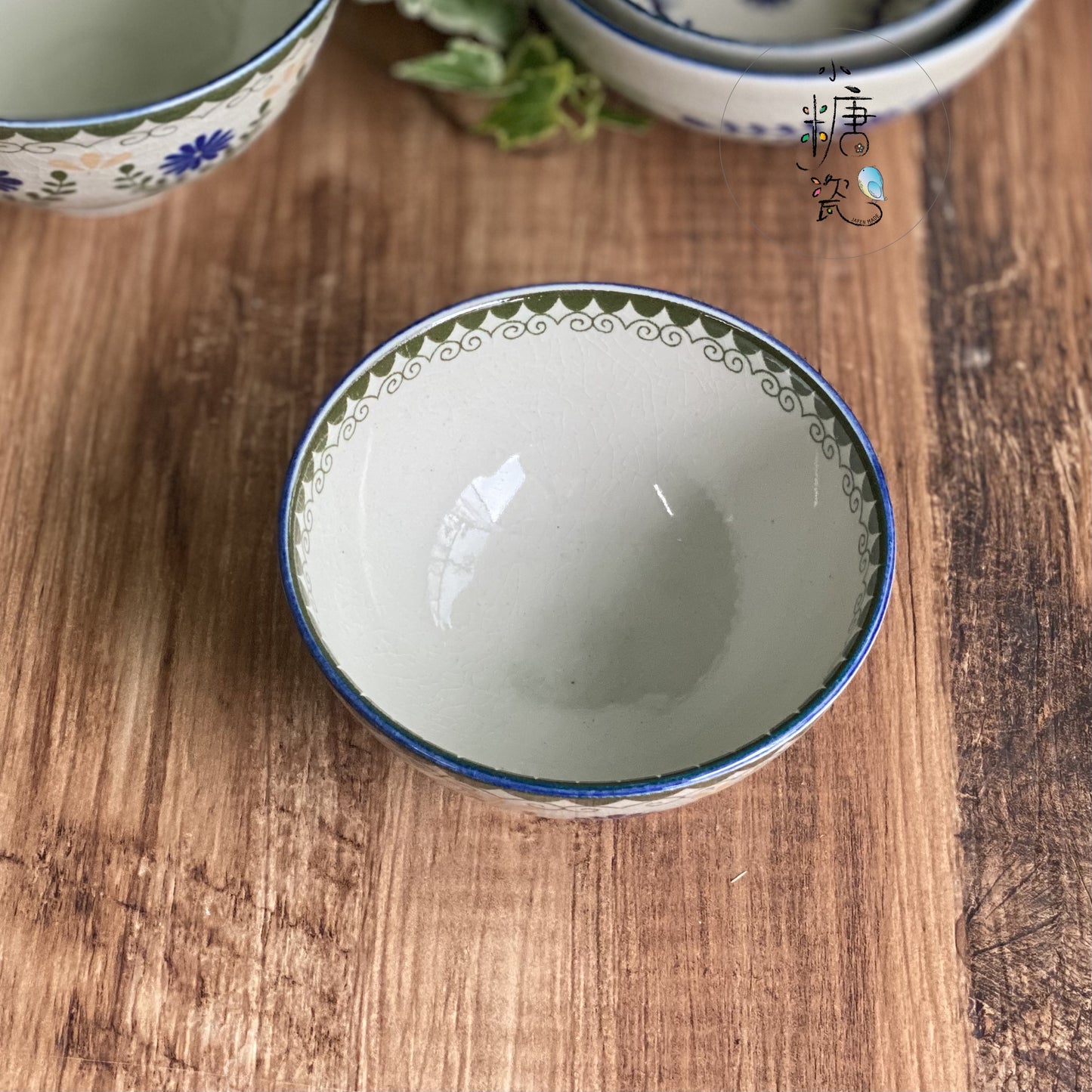 小糖瓷|日本製 波蘭瓷花裂釉復古綠小鉢/小菜鉢/飯碗/茶漬碗