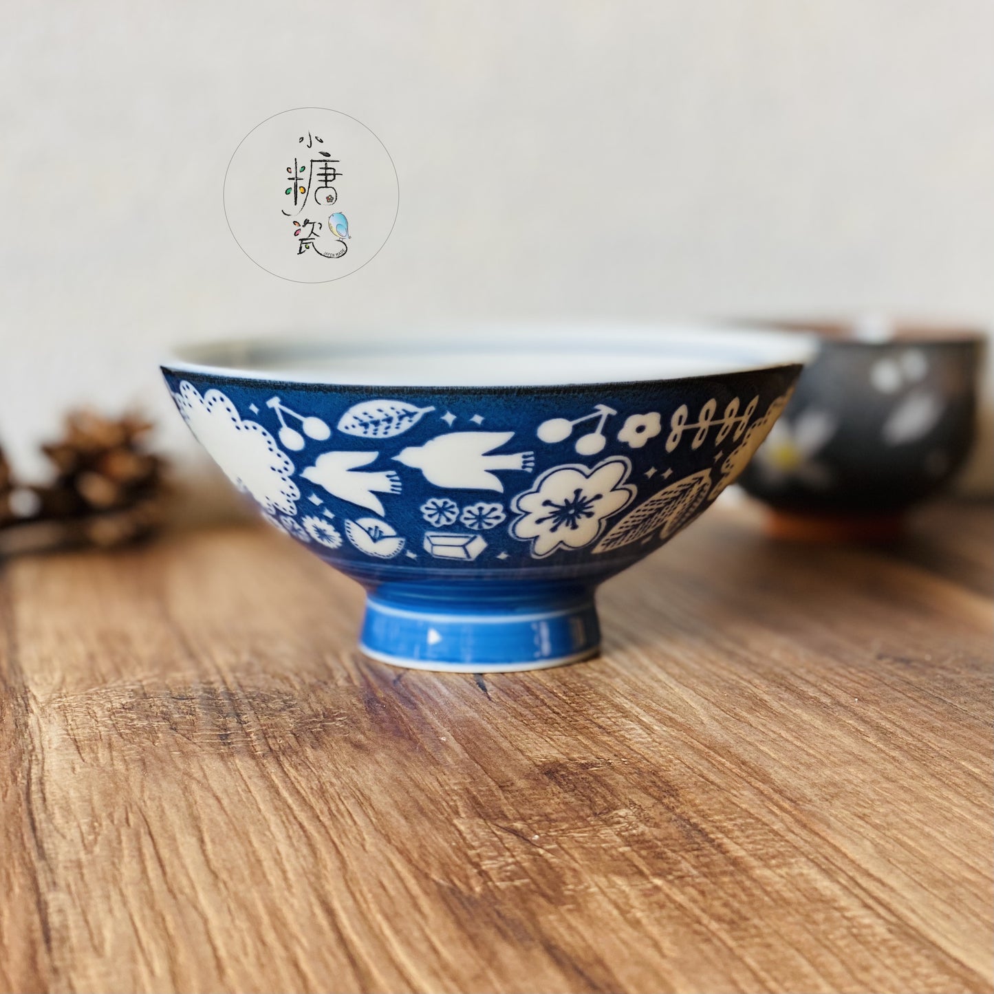 小糖瓷|日本製 北歐鄉村圖騰青鳥不沾飯毛料碗/飯碗/迷你丼飯碗