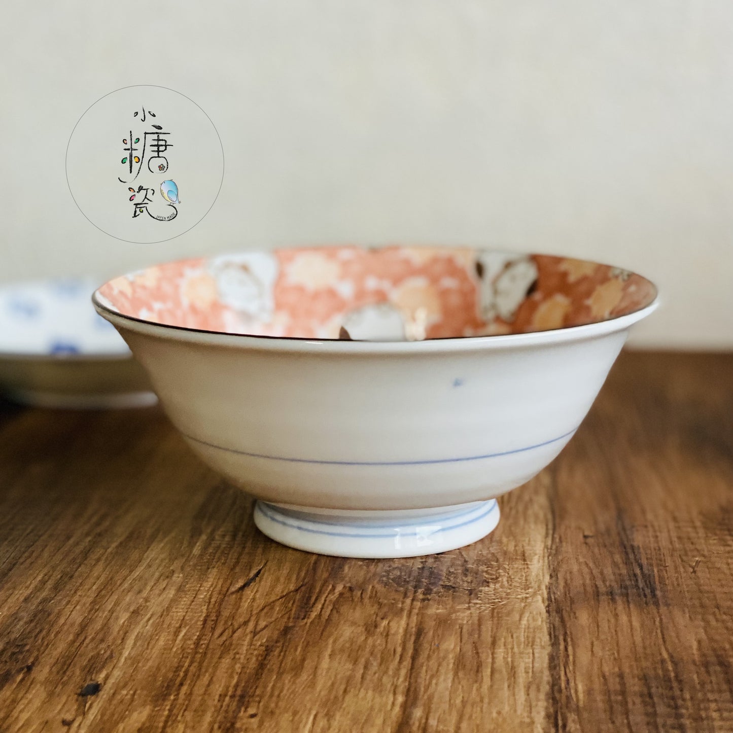 小糖瓷|日本製 美濃燒 粉櫻花浮雕招財喵喵拉麵碗/碗公/丼飯碗