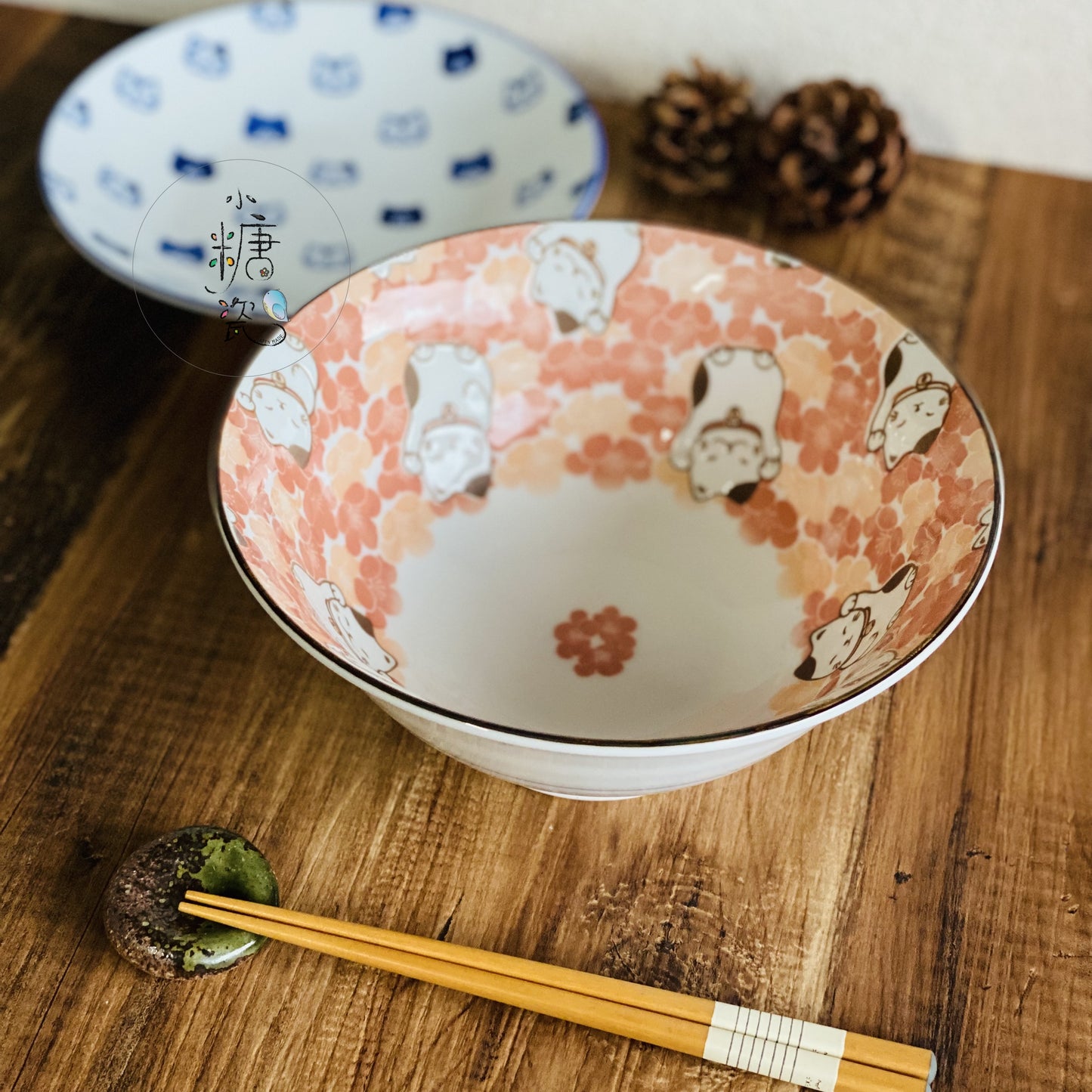 小糖瓷|日本製 美濃燒 粉櫻花浮雕招財喵喵拉麵碗/碗公/丼飯碗
