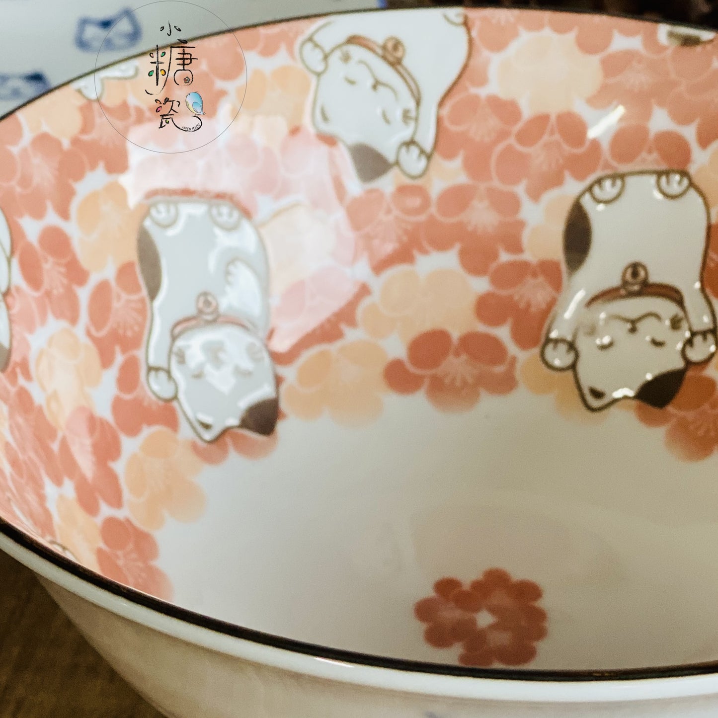 小糖瓷|日本製 美濃燒 粉櫻花浮雕招財喵喵拉麵碗/碗公/丼飯碗