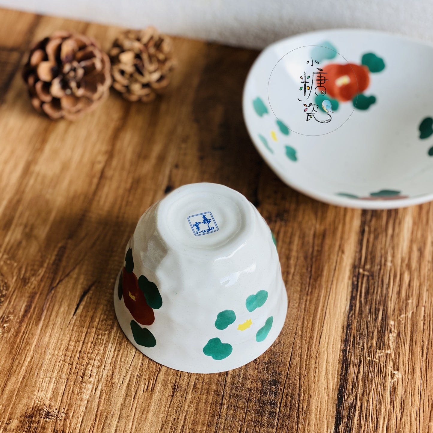 小糖瓷|日本製 手繪陶味道花卉綠葉手握杯