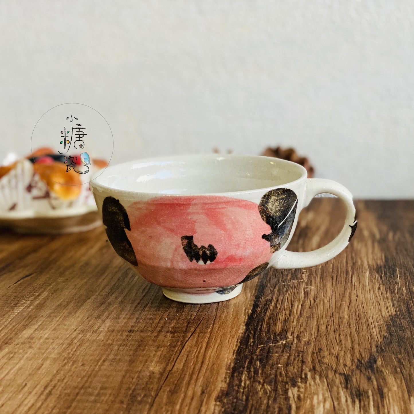 小糖瓷|日本製 陶味道手繪山茶花湯杯/寬口馬克杯
