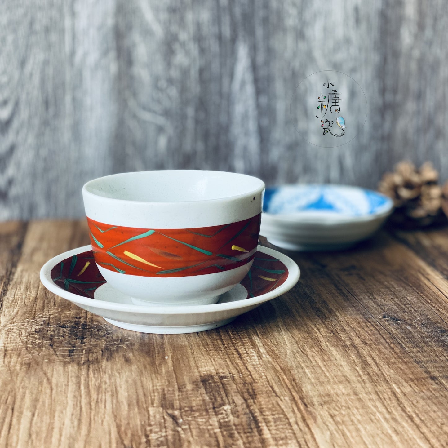 小糖瓷|日本製 赤繪刷彩茶杯杯碟組