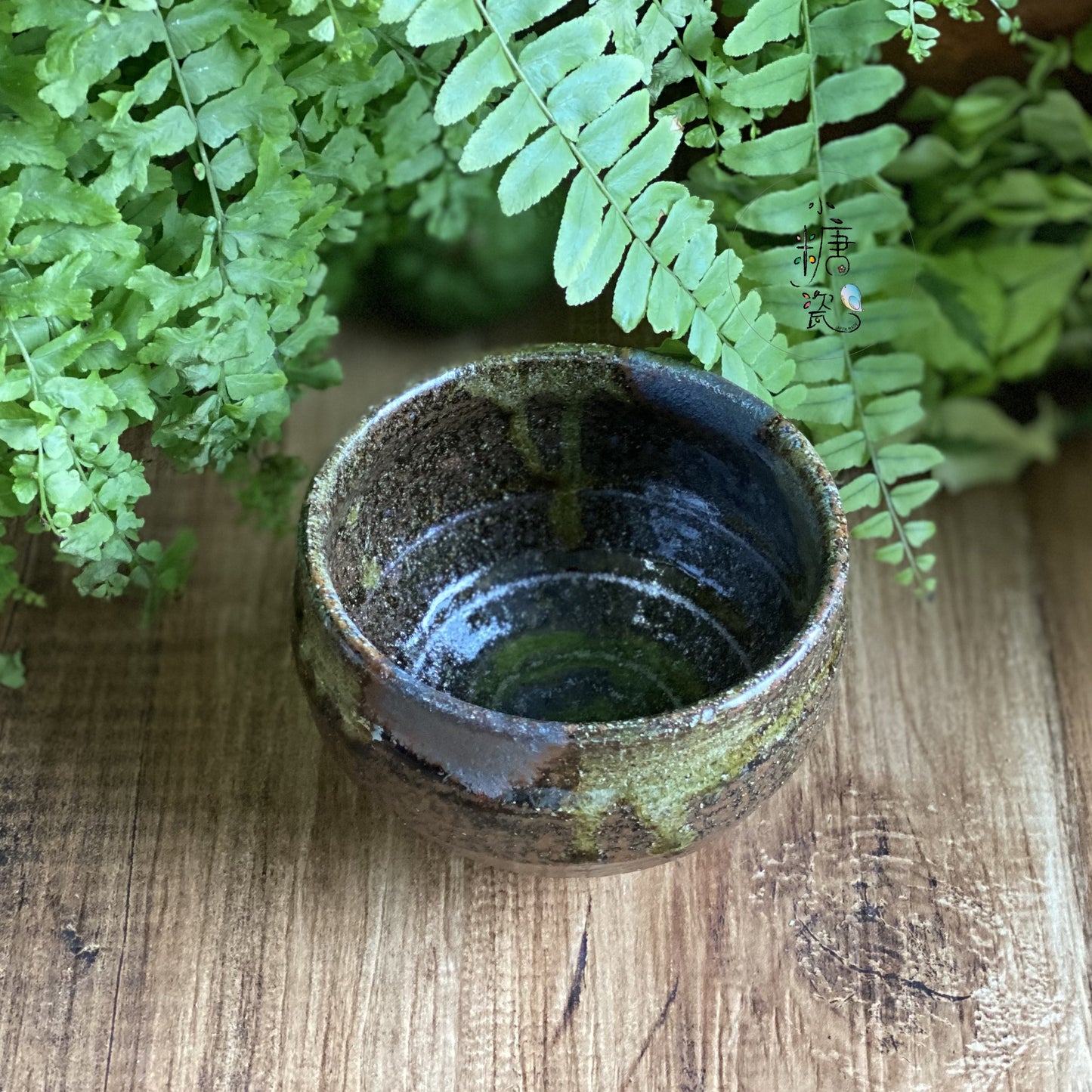 小糖瓷|日本製 🈴️ 陶作織布綠釉小抹茶碗