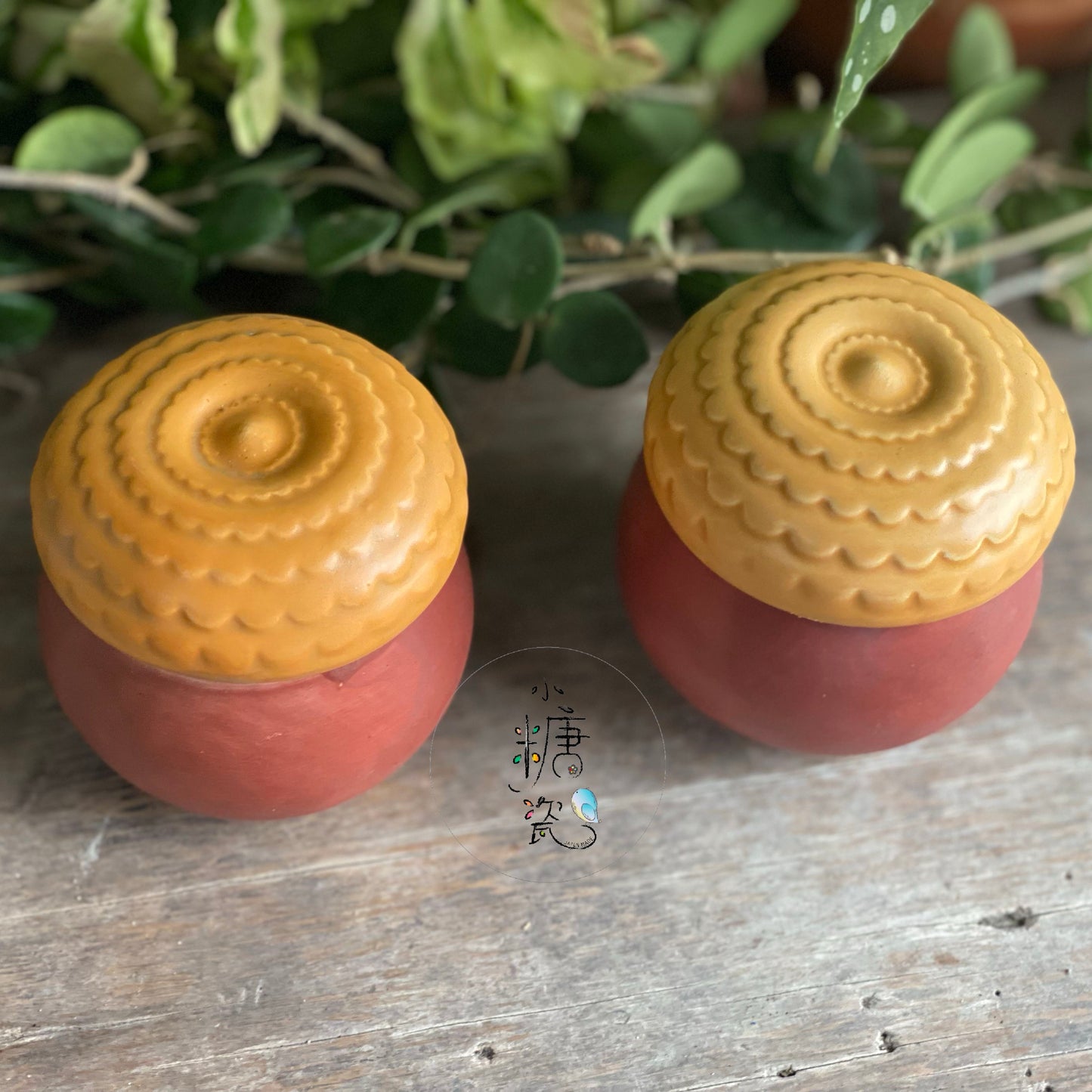 小糖瓷|日本製 どんぐり橡樹果蓋物/茶碗蒸蓋物(一組)