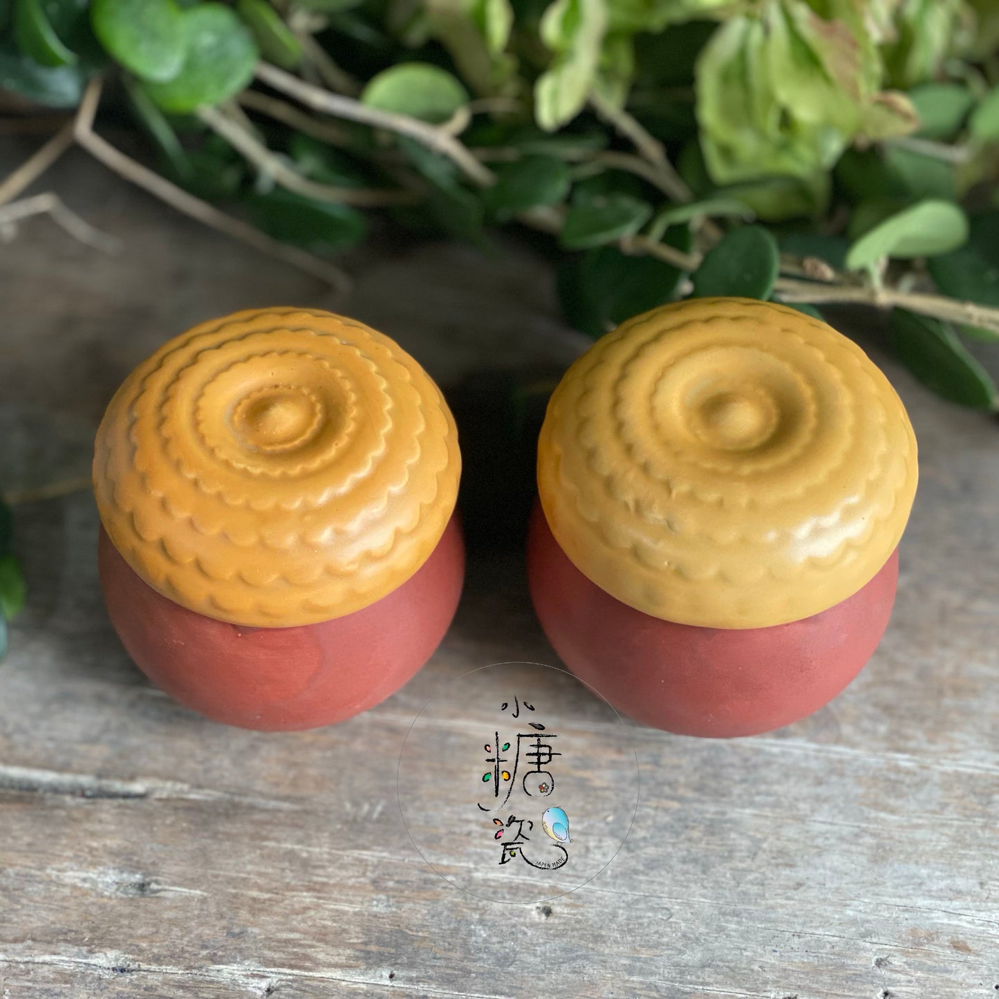 小糖瓷|日本製 どんぐり橡樹果蓋物/茶碗蒸蓋物(一組)