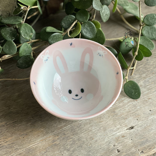 小糖瓷｜日本製 粉紅小兔兒童飯碗