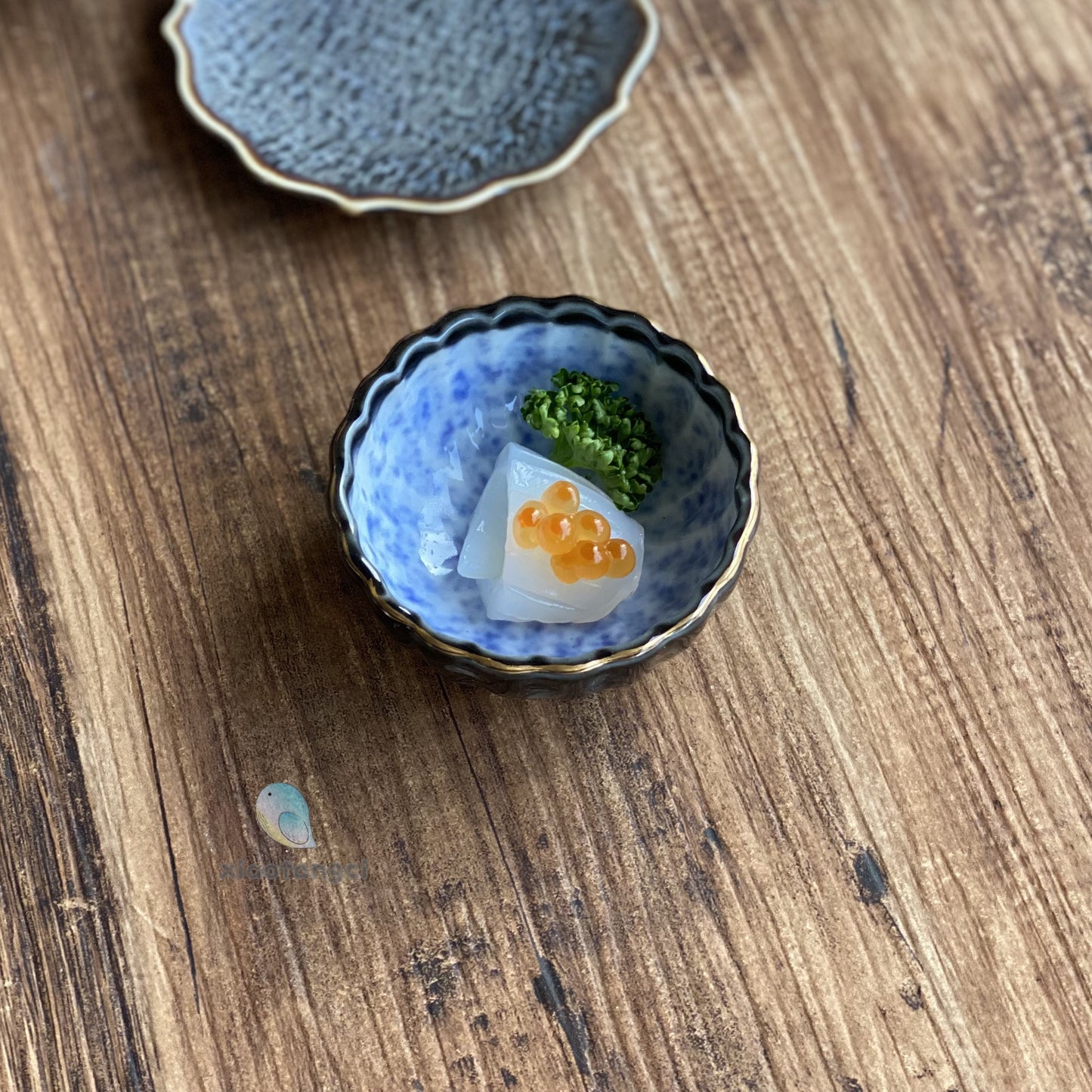 小糖瓷｜日本製 🈴️ 描金花狀藍青小鉢/小碟/前菜小鉢/漬物小鉢
