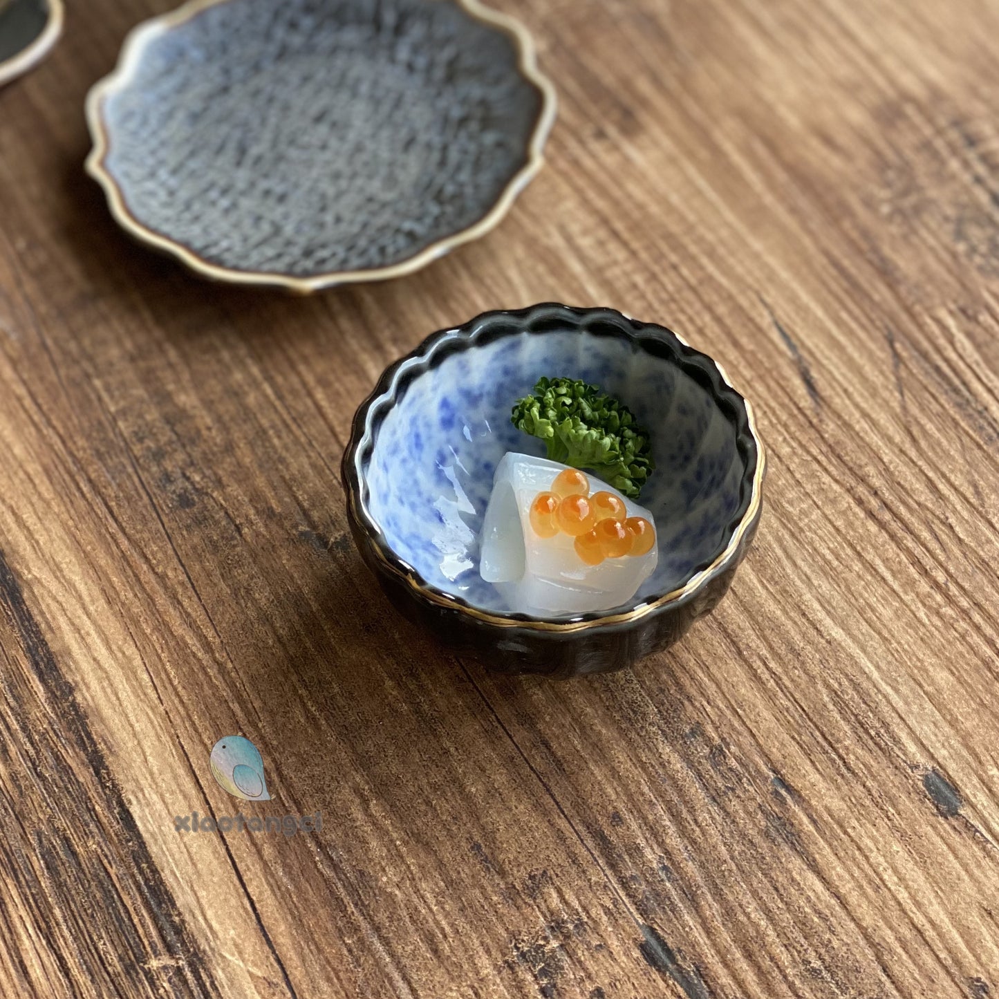 小糖瓷｜日本製 🈴️ 描金花狀藍青小鉢/小碟/前菜小鉢/漬物小鉢