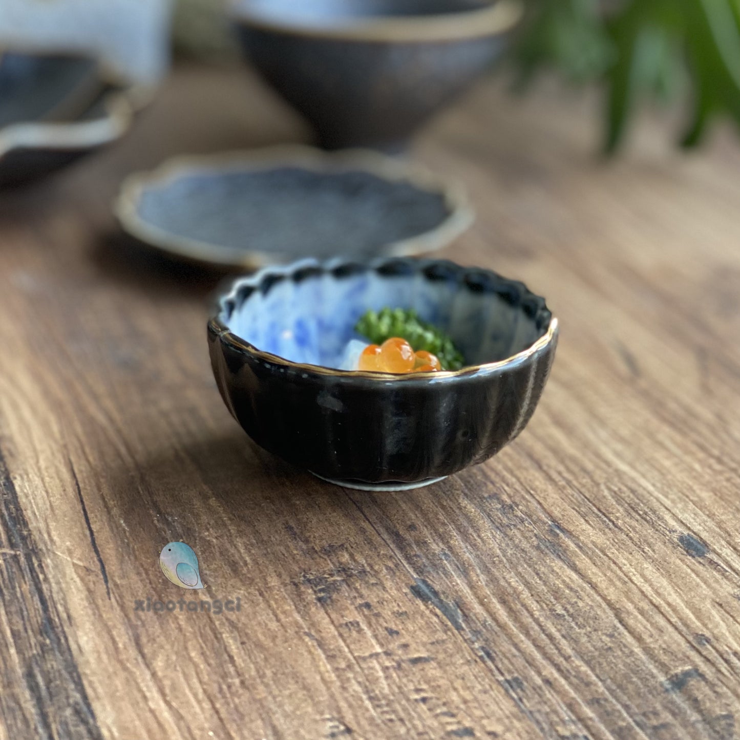 小糖瓷｜日本製 🈴️ 描金花狀藍青小鉢/小碟/前菜小鉢/漬物小鉢
