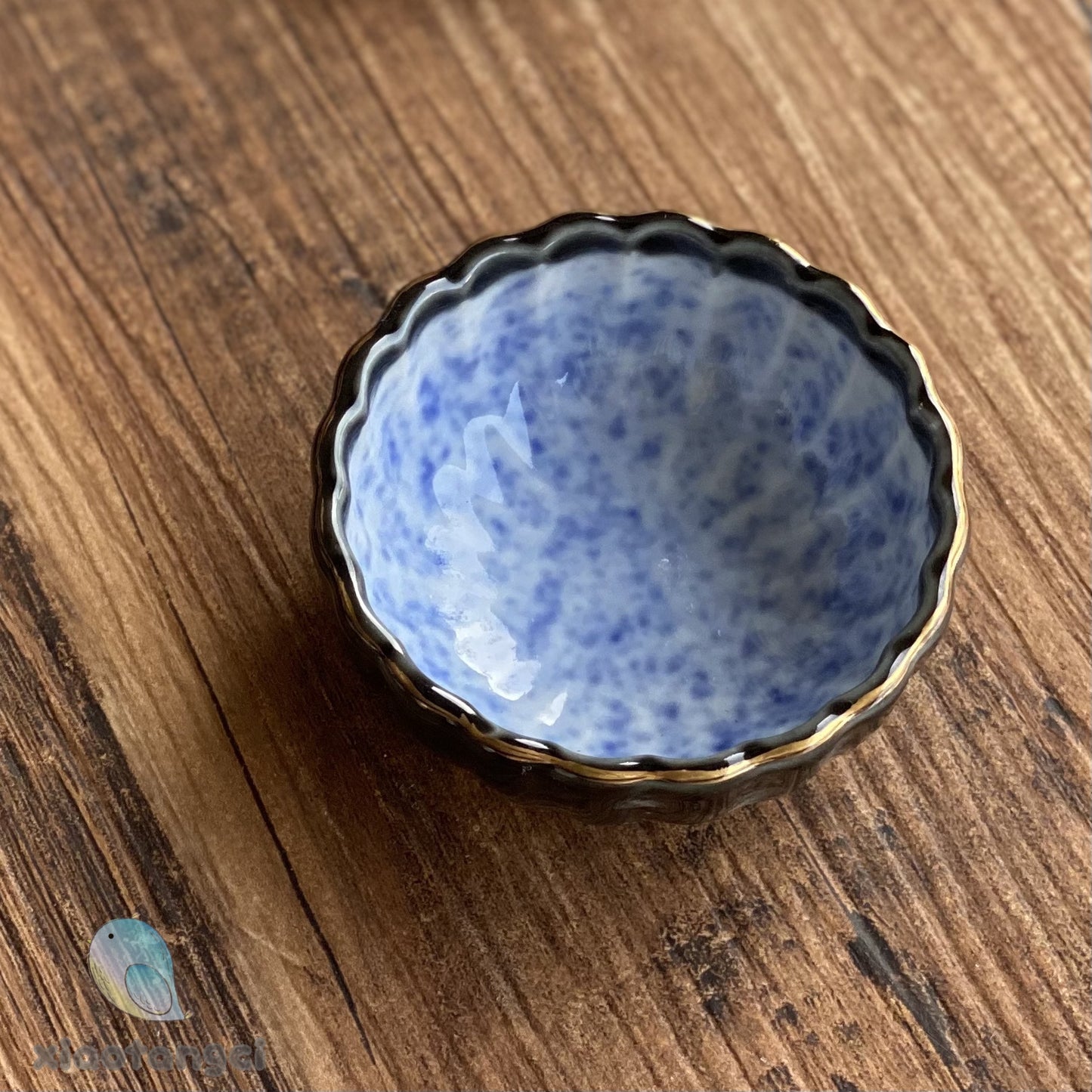 小糖瓷｜日本製 🈴️ 描金花狀藍青小鉢/小碟/前菜小鉢/漬物小鉢