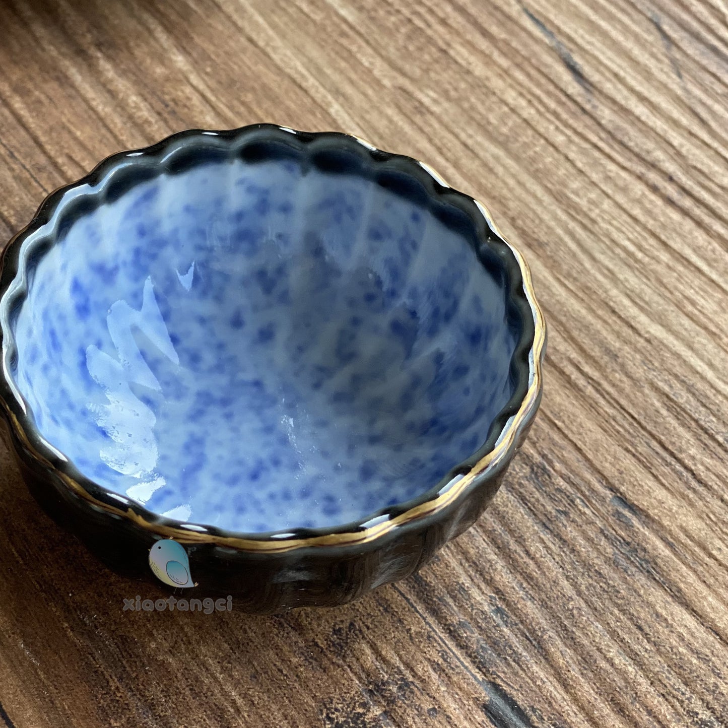小糖瓷｜日本製 🈴️ 描金花狀藍青小鉢/小碟/前菜小鉢/漬物小鉢