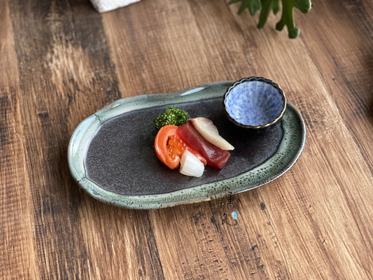 小糖瓷｜日本製 🈴️ [板前料理][日式料理] 天目綠窯邊橢圓盤