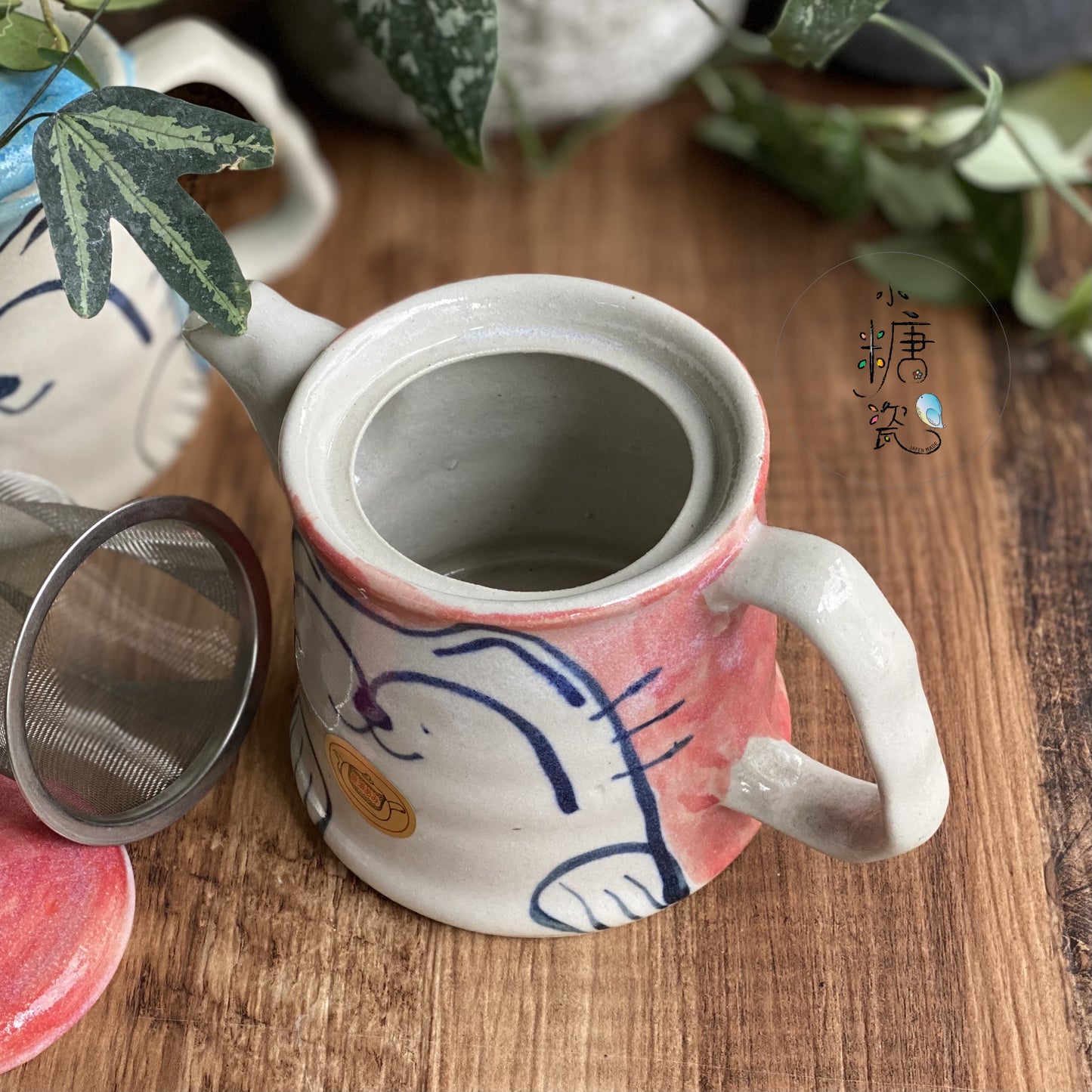 小糖瓷｜日本製 陶作手捏手描喵喵茶壺（附濾網）