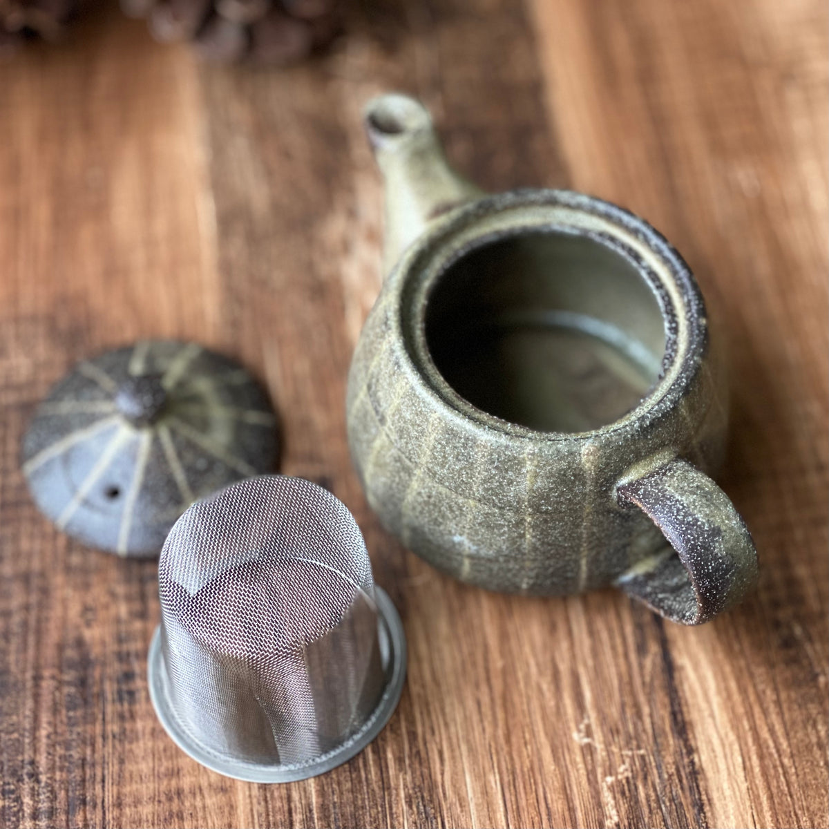 霧面十草斗笠蓋茶壺