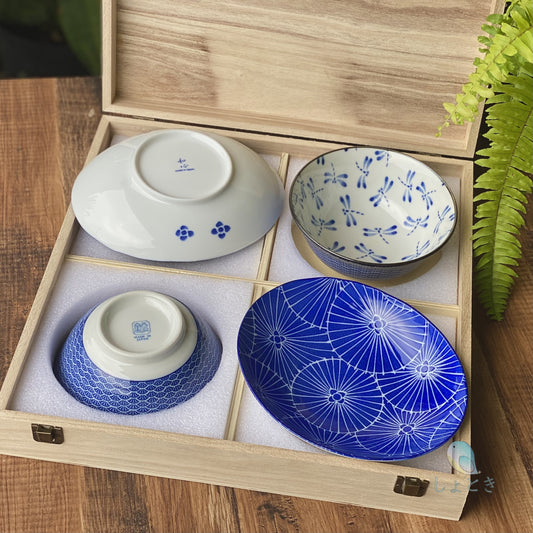 小糖瓷｜日本製 [禮盒組] 四入禮盒組 （兩盤兩碗）送木筷
