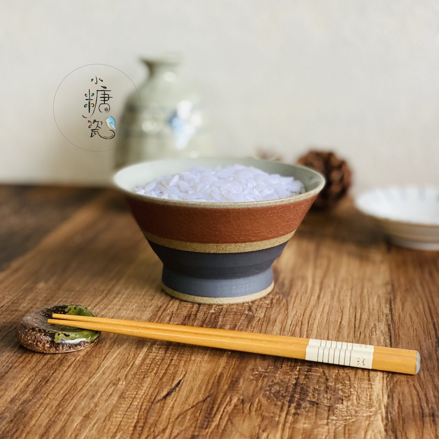 小糖瓷｜日本製 🈴️ [有田燒] 陶作雙色橘冰裂釉Ｇ型飯碗/富士山形飯碗