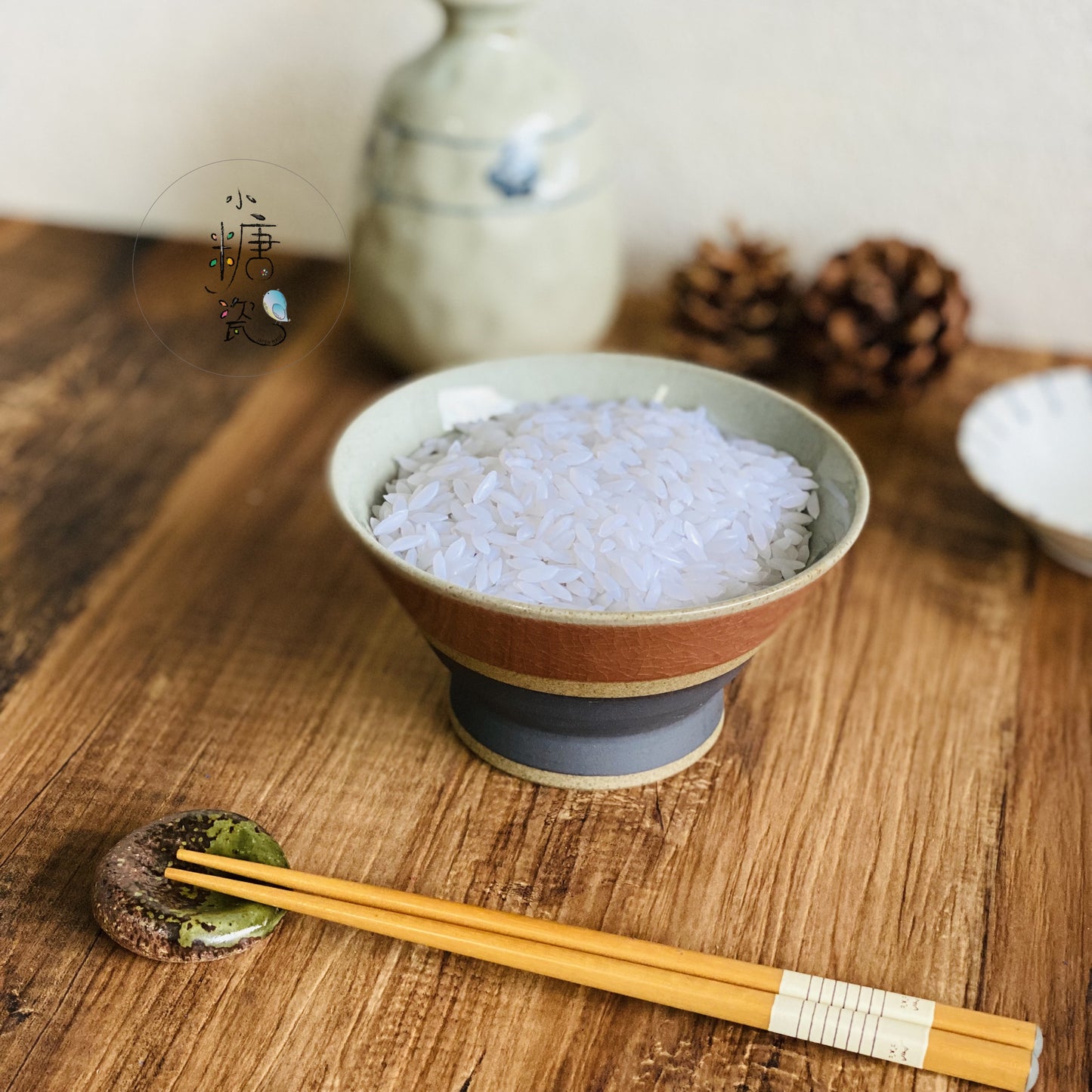 小糖瓷｜日本製 🈴️ [有田燒] 陶作雙色橘冰裂釉Ｇ型飯碗/富士山形飯碗