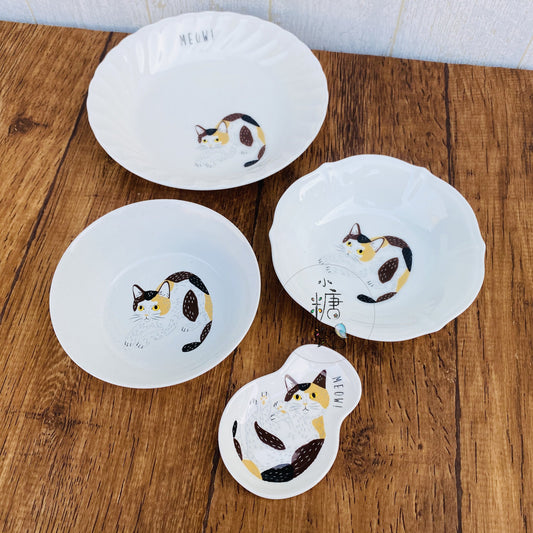 小糖瓷｜日本製 素描三色貓系列餐盤/小鉢/小湯盤/沙拉鉢