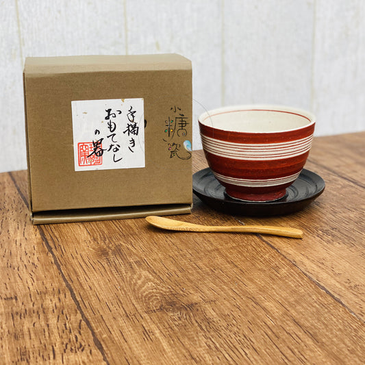 小糖瓷｜日本製 🈴️ 全手作陶作復刻紅茶碗/小抹茶碗/飯碗（附湯匙＆漆器杯墊）
