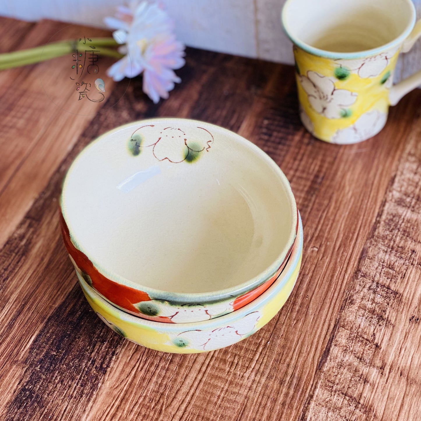 小糖瓷｜日本製 🈴️ 赤/黃濃山茶花小鉢/湯鉢 （2色）