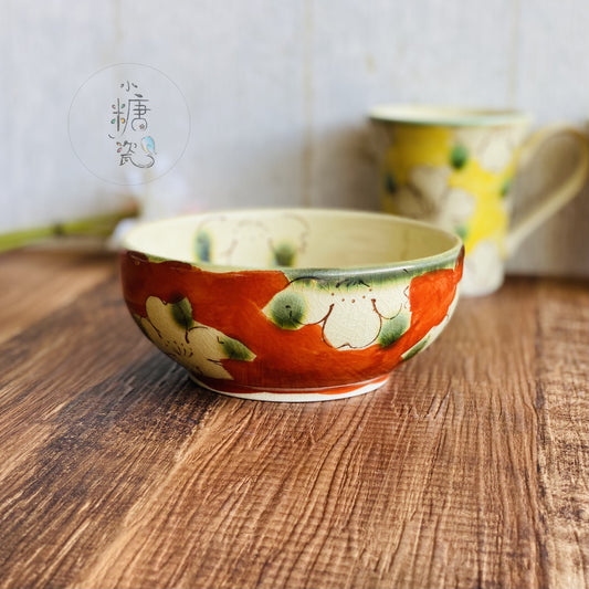 小糖瓷｜日本製 🈴️ 赤/黃濃山茶花小鉢/湯鉢 （2色）