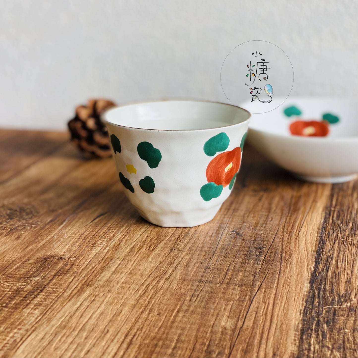 小糖瓷｜日本製 手繪陶味道花卉綠葉手握杯