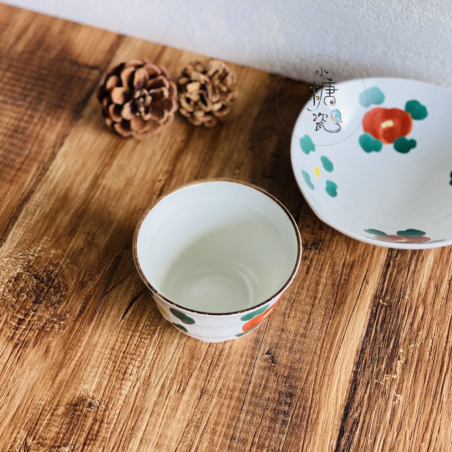 小糖瓷｜日本製 手繪陶味道花卉綠葉手握杯