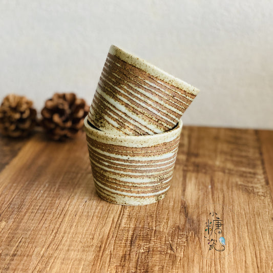 陶味道手作割紋豬口杯/茶杯/涼麵蘸料杯