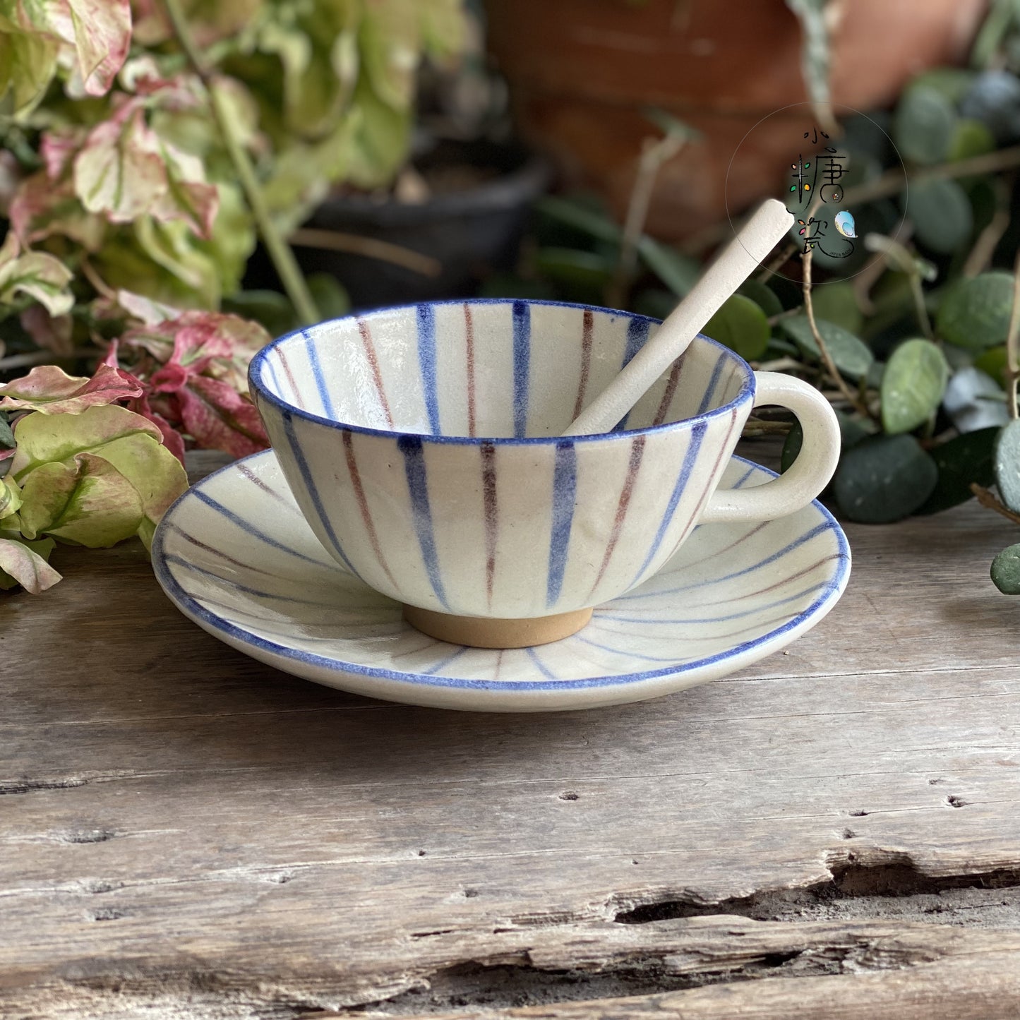 小糖瓷｜日本製 陶作雙色十草咖啡杯碟